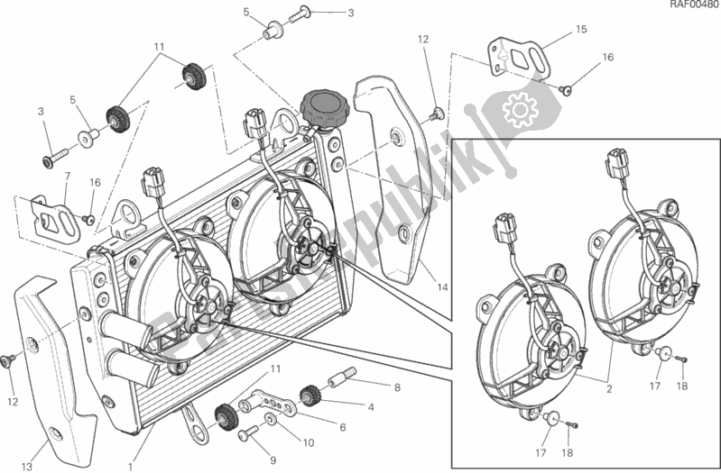Todas as partes de Refrigerador De água do Ducati Hypermotard SP 821 2014